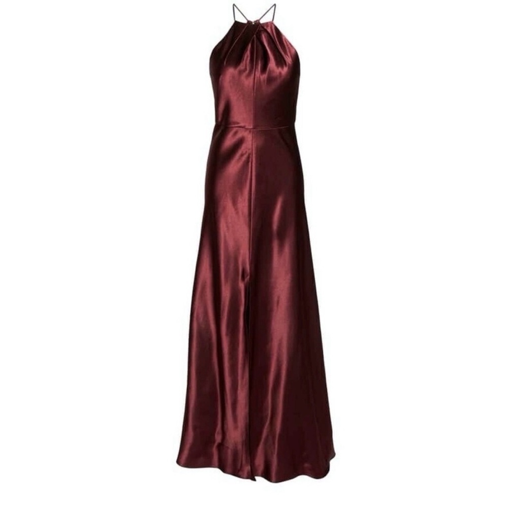 JENNY YOO Cameron Halter Neck Satin Gown in Hibiscus Sangria Size 0 - Picture 3 of 10